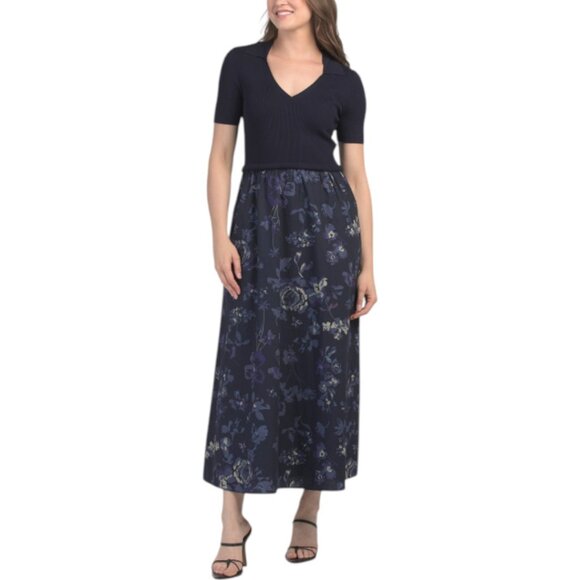 ELLEN TRACY Short Sleeve Polo Collar Twofer Maxi Dress - Picture 1 of 4